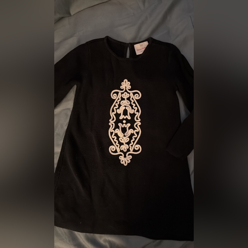 Hanna Andersson Black Dress with Cream Embroidery